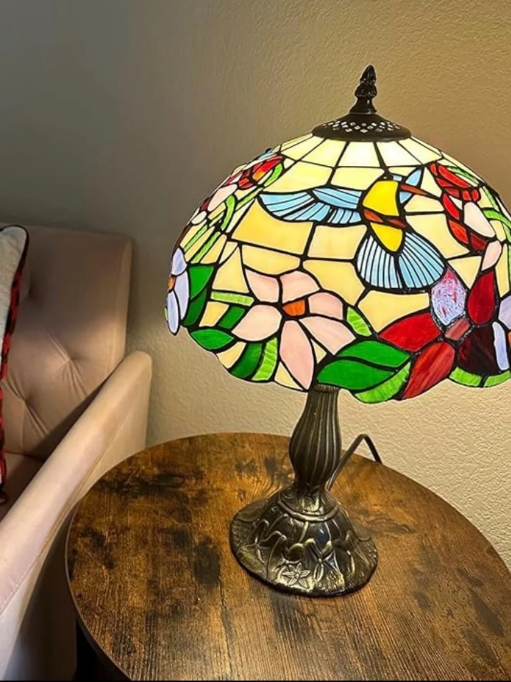 Tiffany Style Hummingbird Stained Glass Table Lamp Bedside Desk Lamp 18”